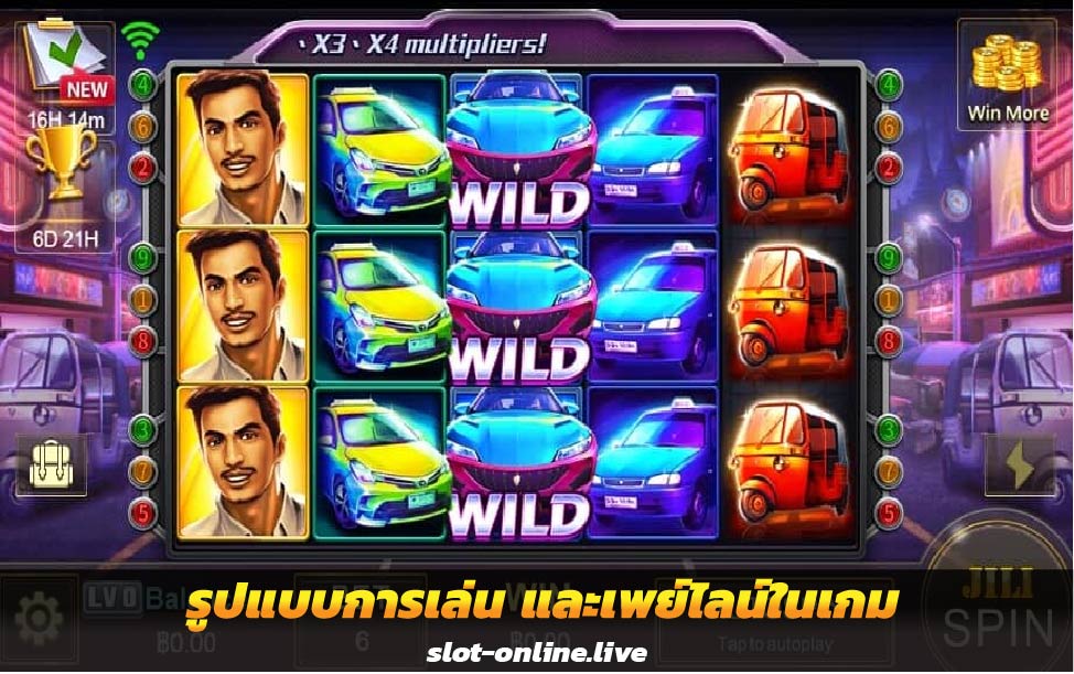 รูปแบบการเล่น และเพย์ไลน์ในเกม สล็อตออนไลน์ Happy Taxi 